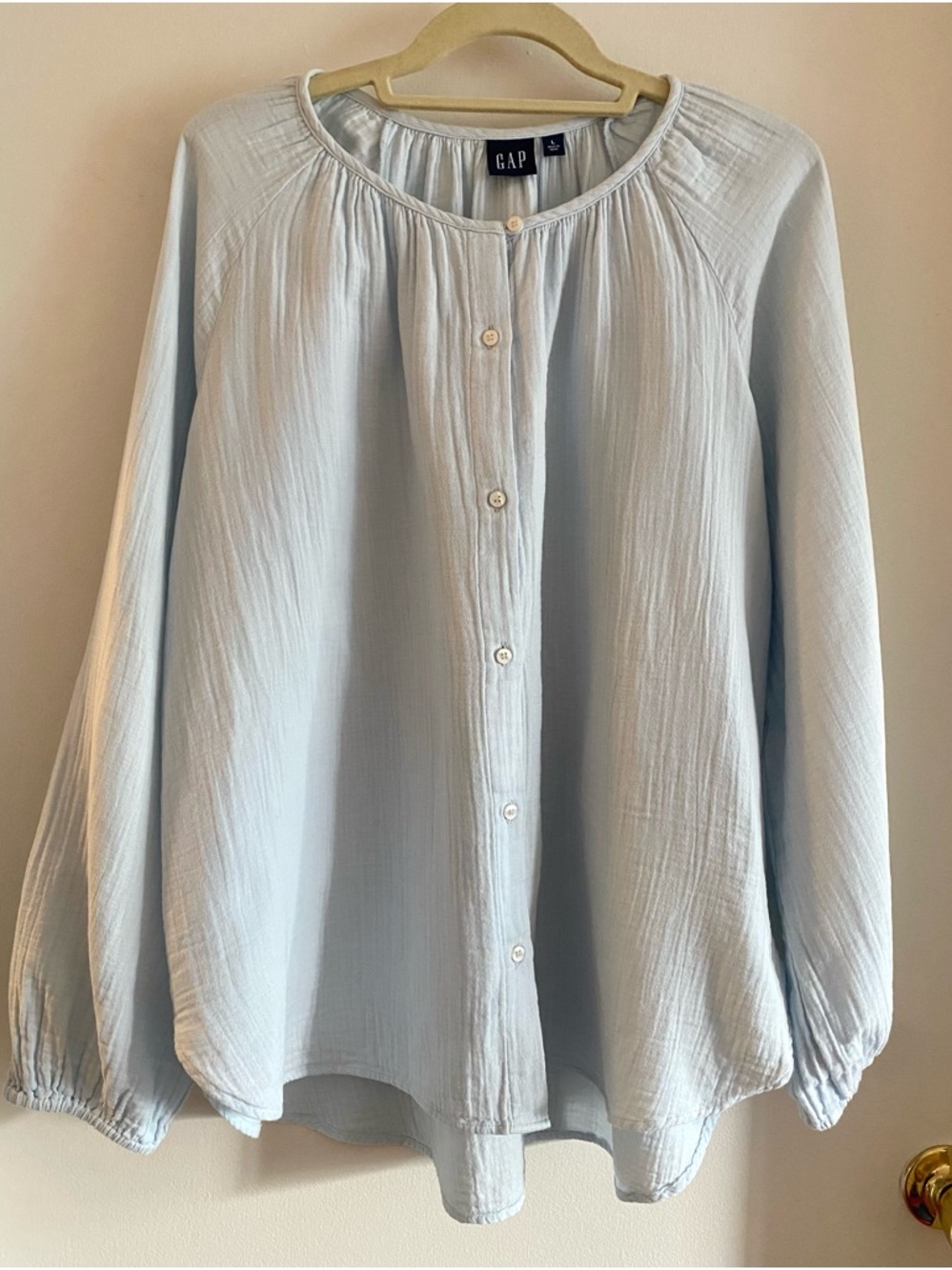 GAP Light Blue Button-Front Peasant Top